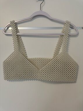 Pearl Beaded Crop Top - Ivory Pearl
